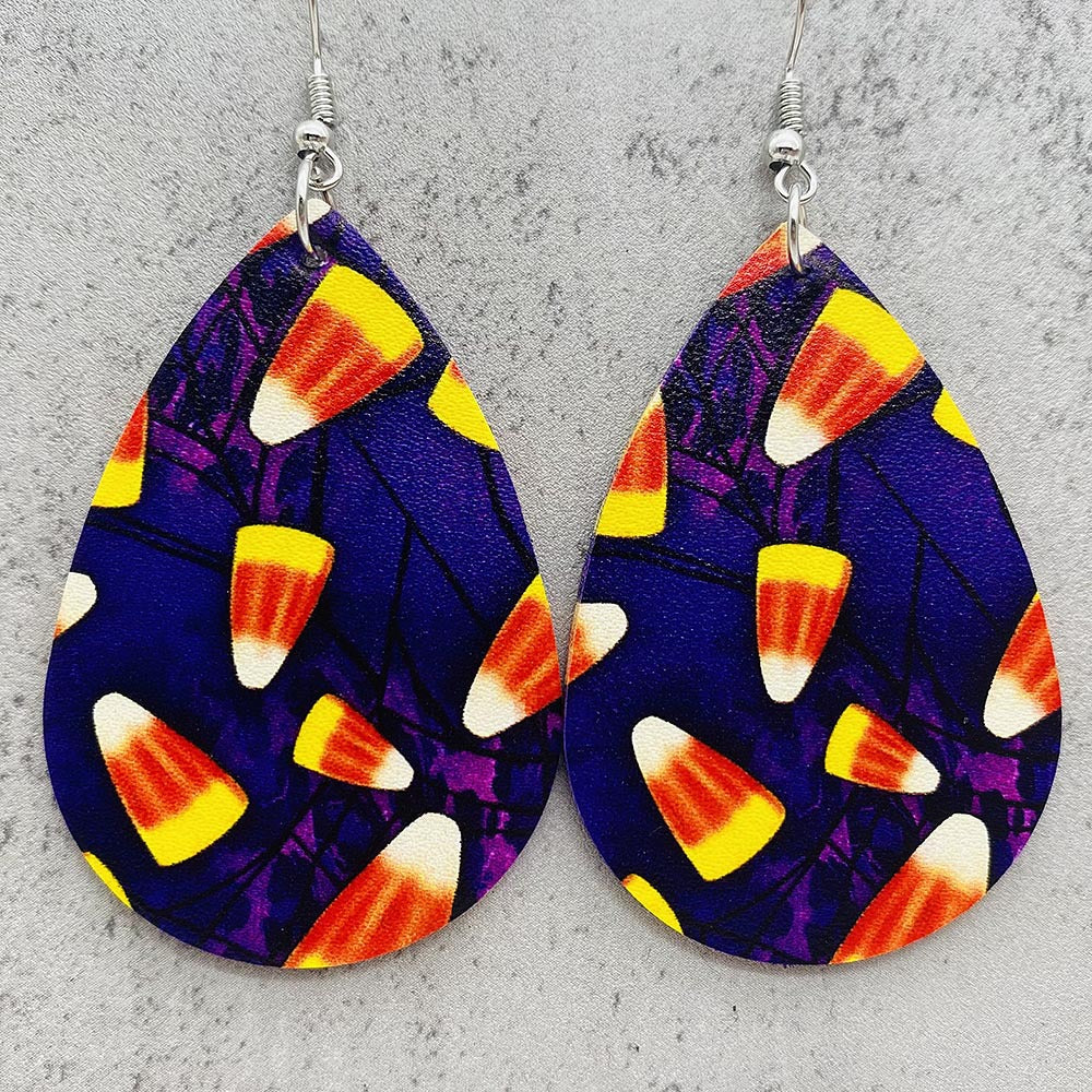 Pendientes de agua de cuero de doble cara al por mayor Halloween Floween Pendientes